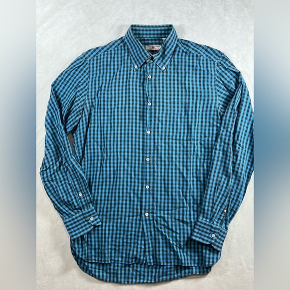 Luciano Barbera Size Large Classic Navy Gingham Cotton Twill Made in Italy Shirt - Picture 1 of 11